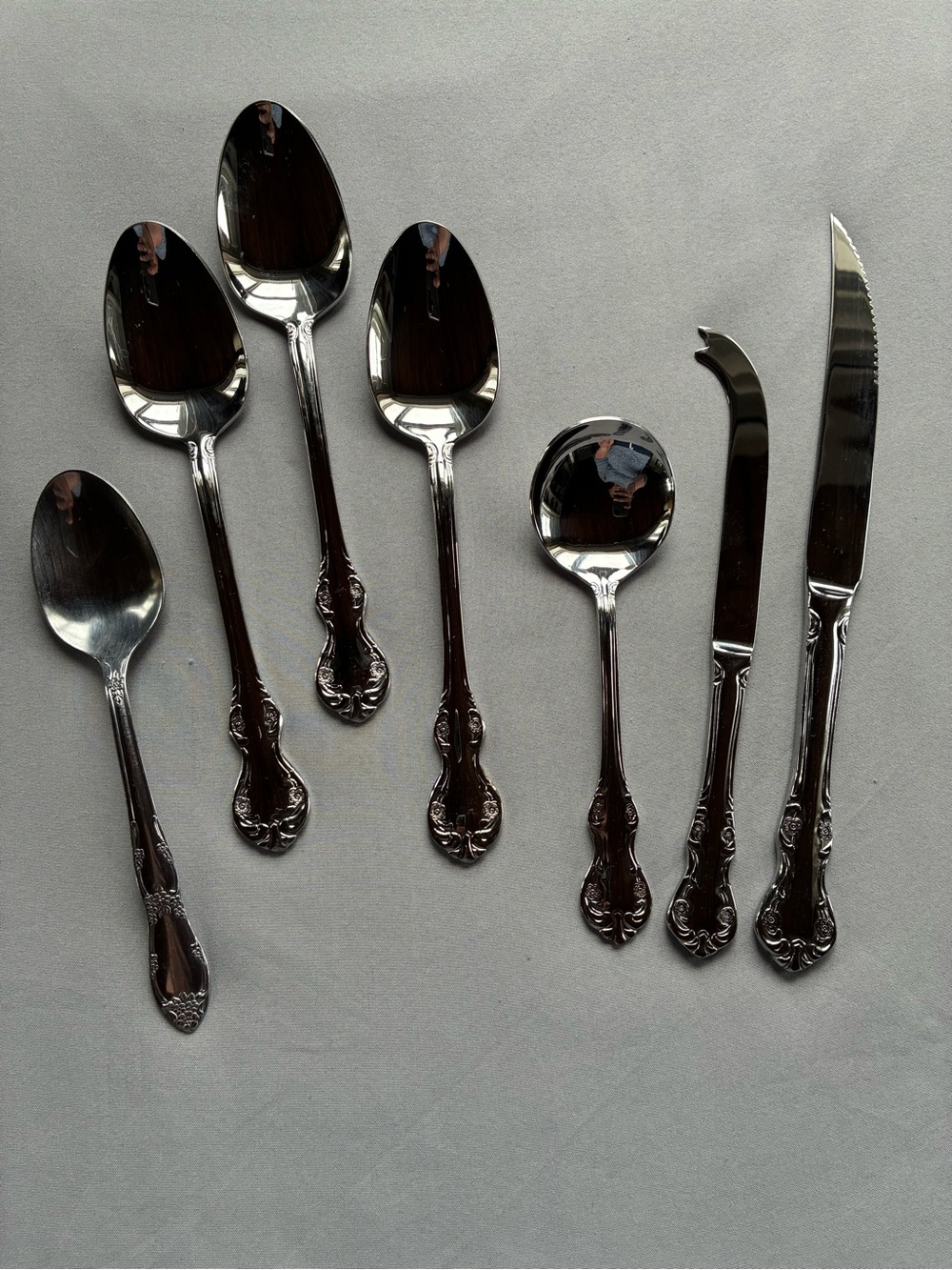 RSVP RXV2 Florals & Scrolls 7 Pc Flatware Lot 18/10 Stainless Replacement
